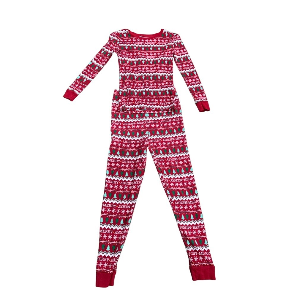 Holiday Lane Red Fair Isle Christmas Tree Merry Pajama Set Kids Size 14